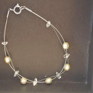 Floating Fresh Water Pearl and Quartz Bracelet